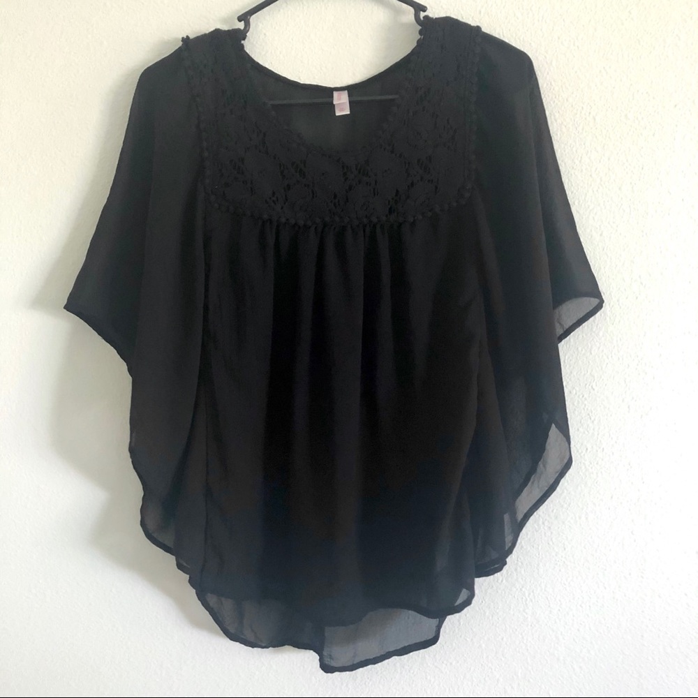Xhilaration sheer black butterfly sleeve blouse